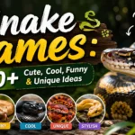 Snake names guide featuring a ball python with cute, cool, funny, and unique pet snake name ideas