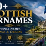 150+ Scottish surnames with traditional names, meanings, origins, clan heritage, castle, mountains, and Scottish flag